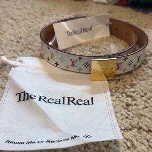 Louis Vuitton Monogram Multicolor Belt with Gold Buckle and red trim(pre-owned)